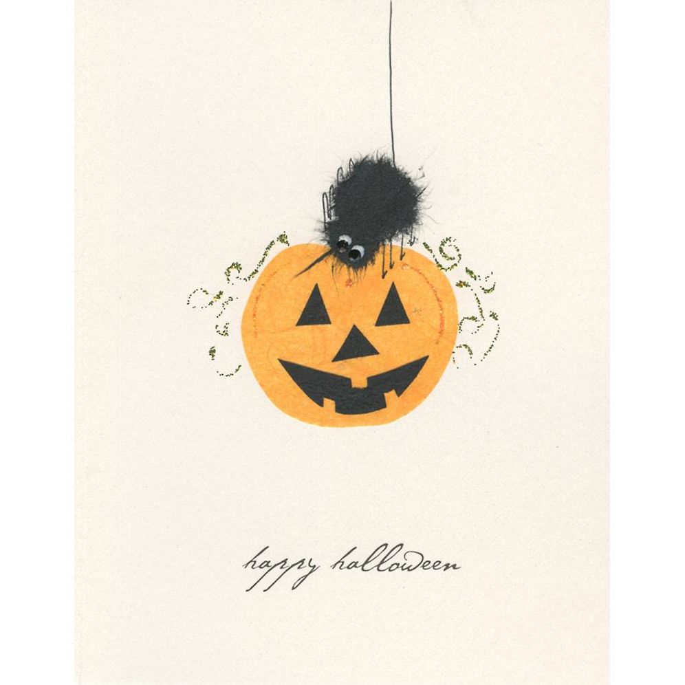Spider On Pumpkin Handcrafted Halloween Card