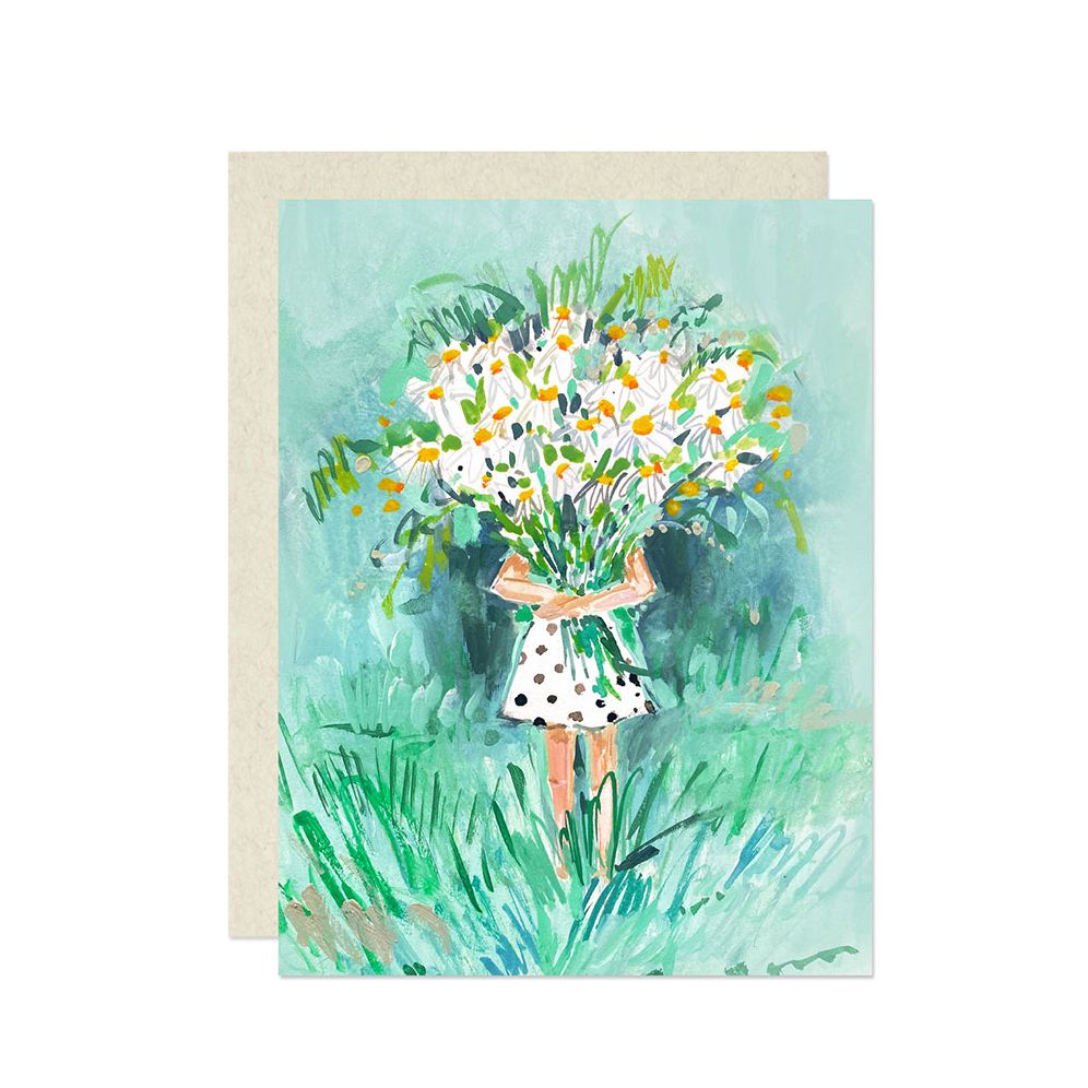 Girl with Bouquet Blank Card