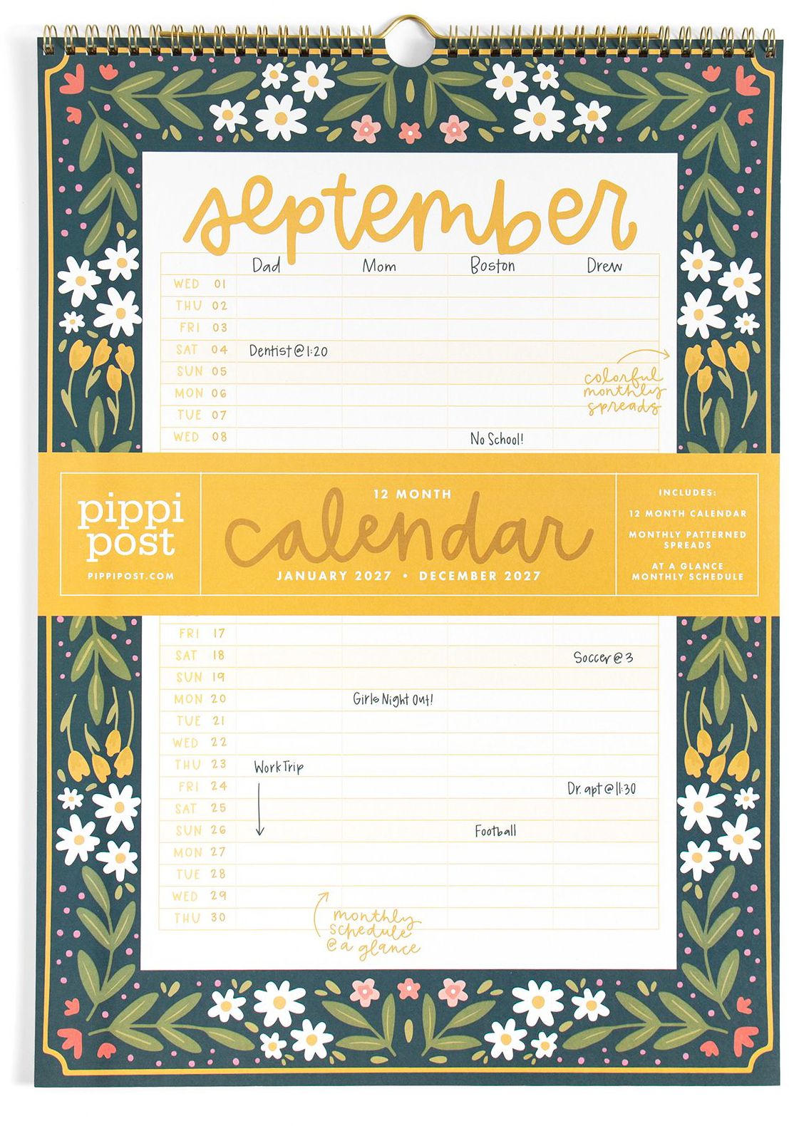 2027 Family Planning Floral Sprial Wall Calendar