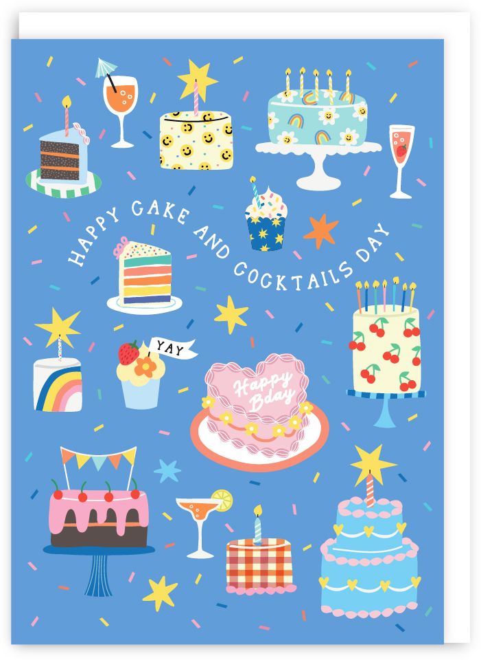 Cakes & Cocktails Scribbles Birthday Card