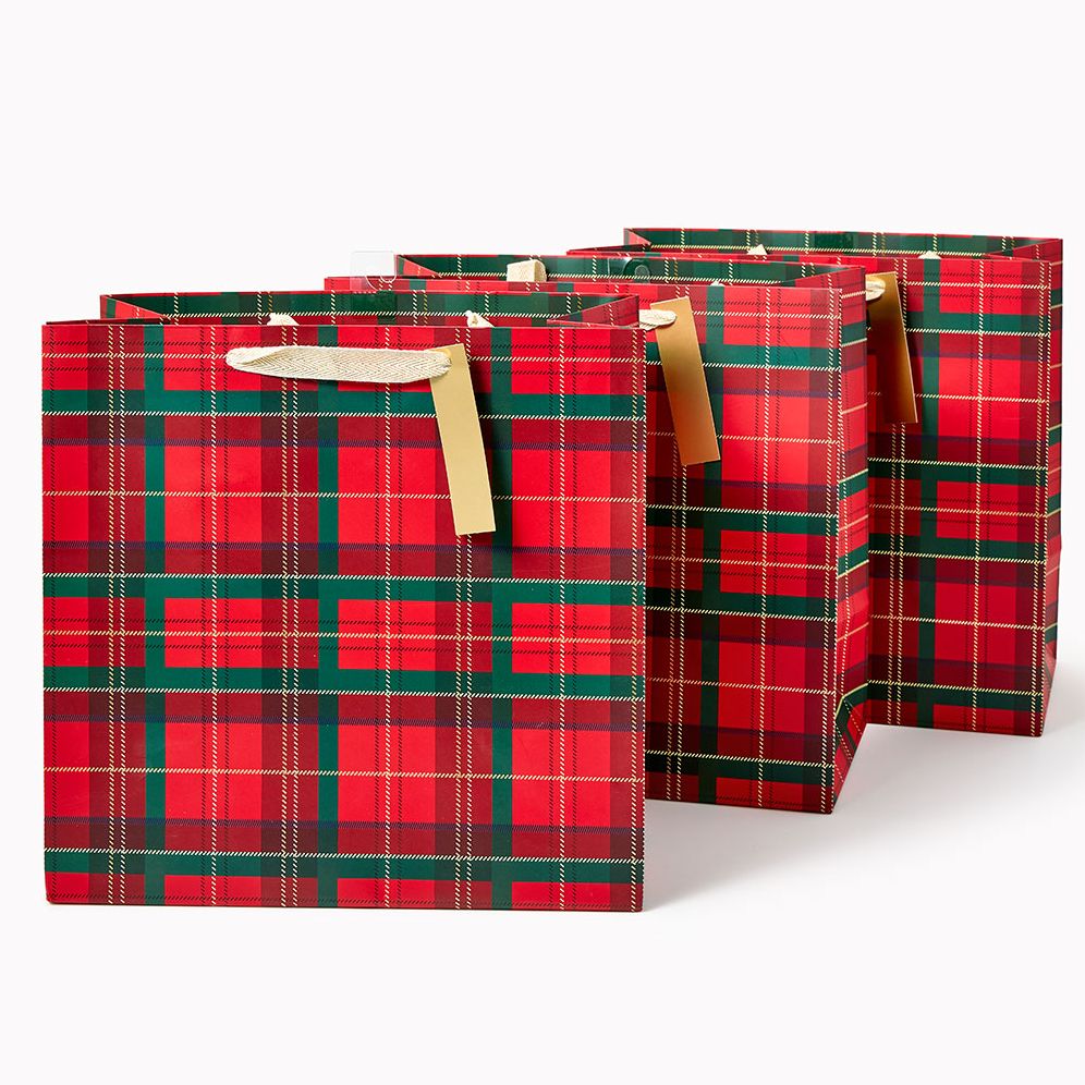 Holiday Plaid Red Large Gift Bag Set of 3