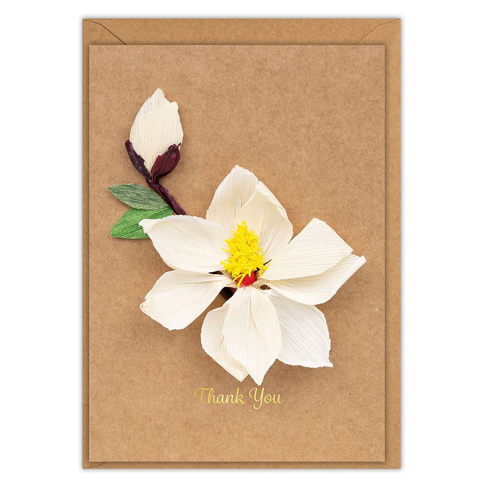 White Magnolia Husk & Heart Thank You Card