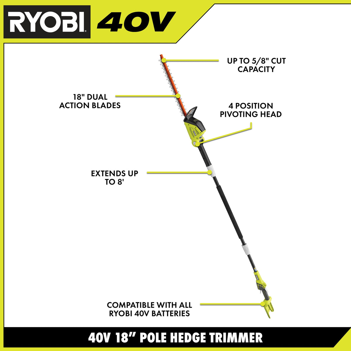 40V 18" POLE HEDGE TRIMMER KIT Image 3