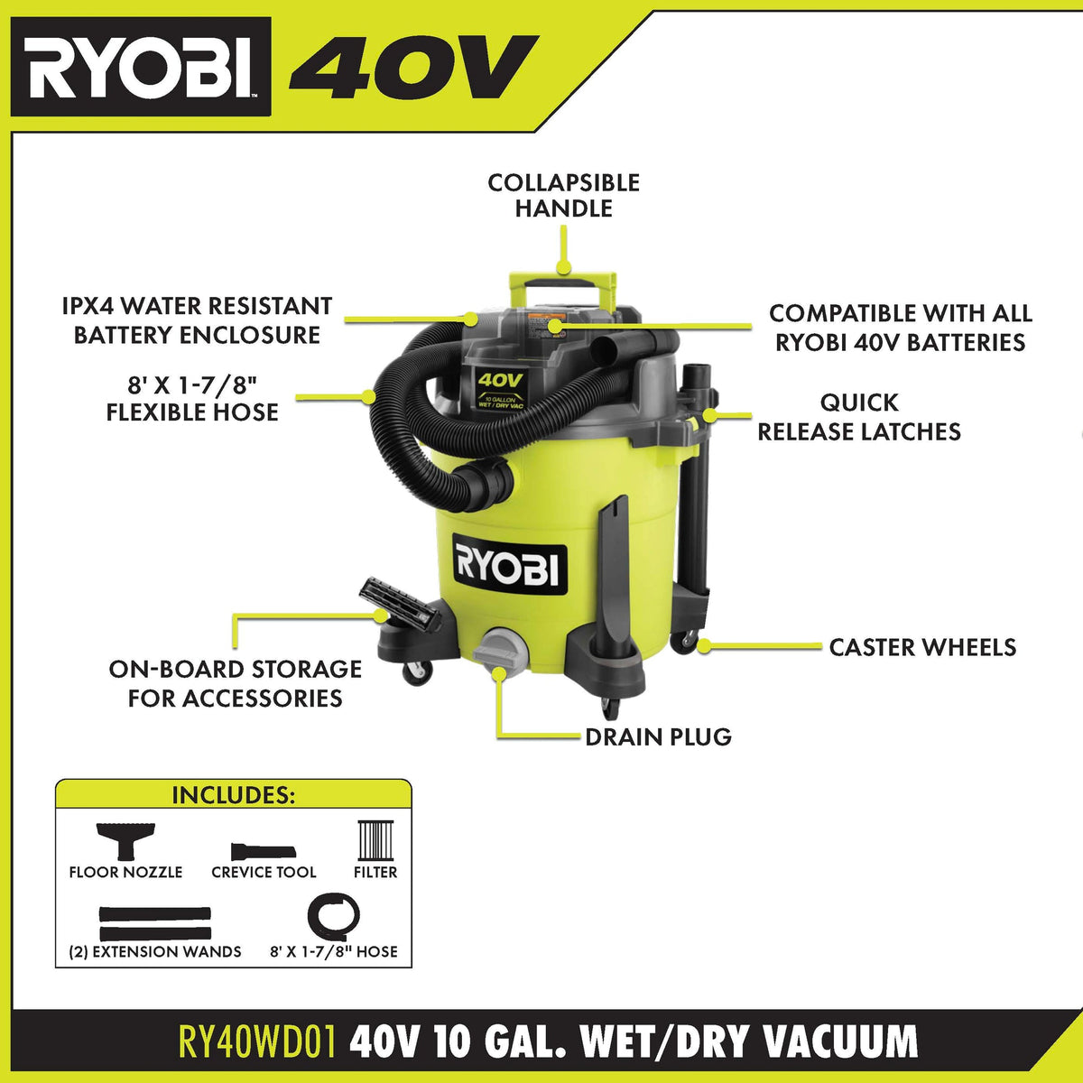 40V 10 GALLON WET/DRY VACUUM KIT Image 2