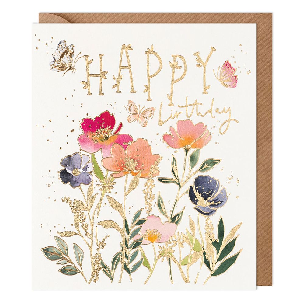 Flowers and Type Cosmopolitan Birthday Card