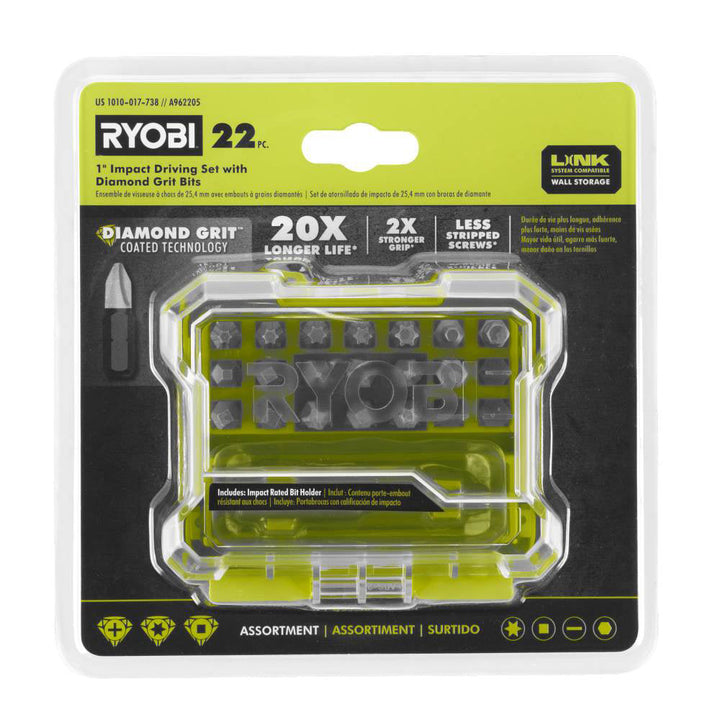 22 PC. 1" Impact Driving Set with DIAMOND GRIT Bits