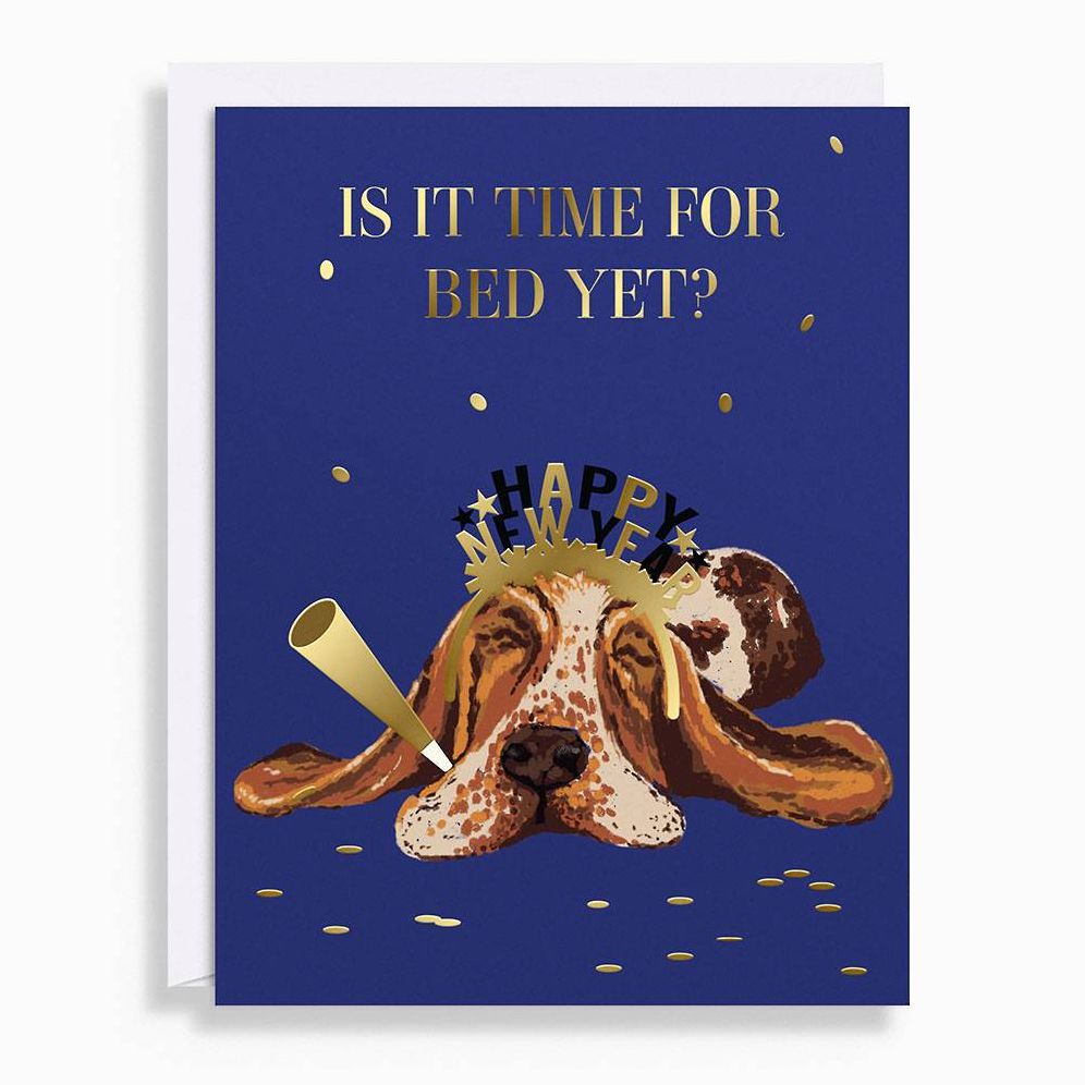 Sleepy NYE Dog Holiday Card Set