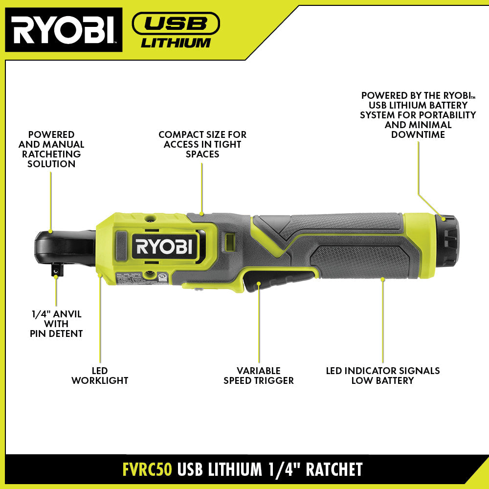 USB Lithium 1/4" Light Duty Ratchet Kit