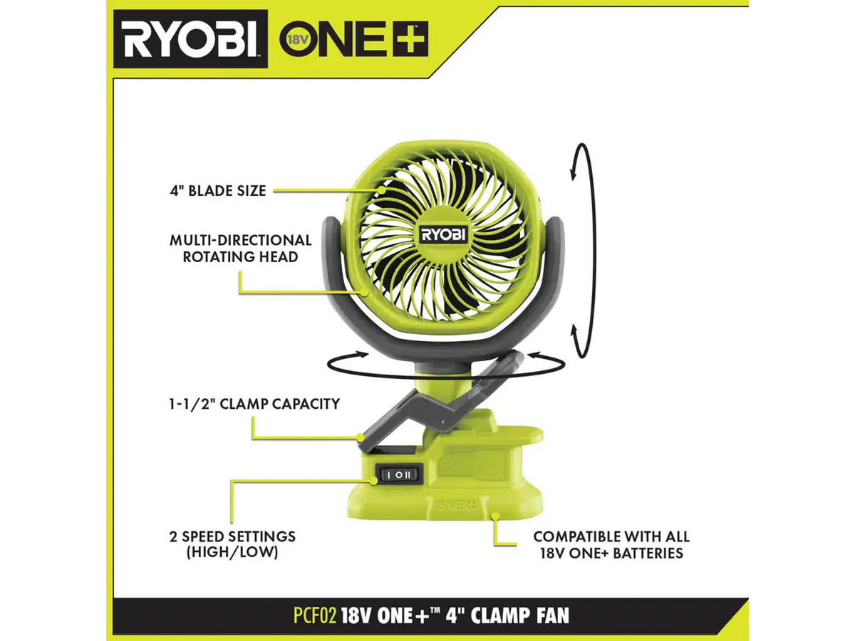 18V ONE+ 4" Clamp Fan Kit Image 2
