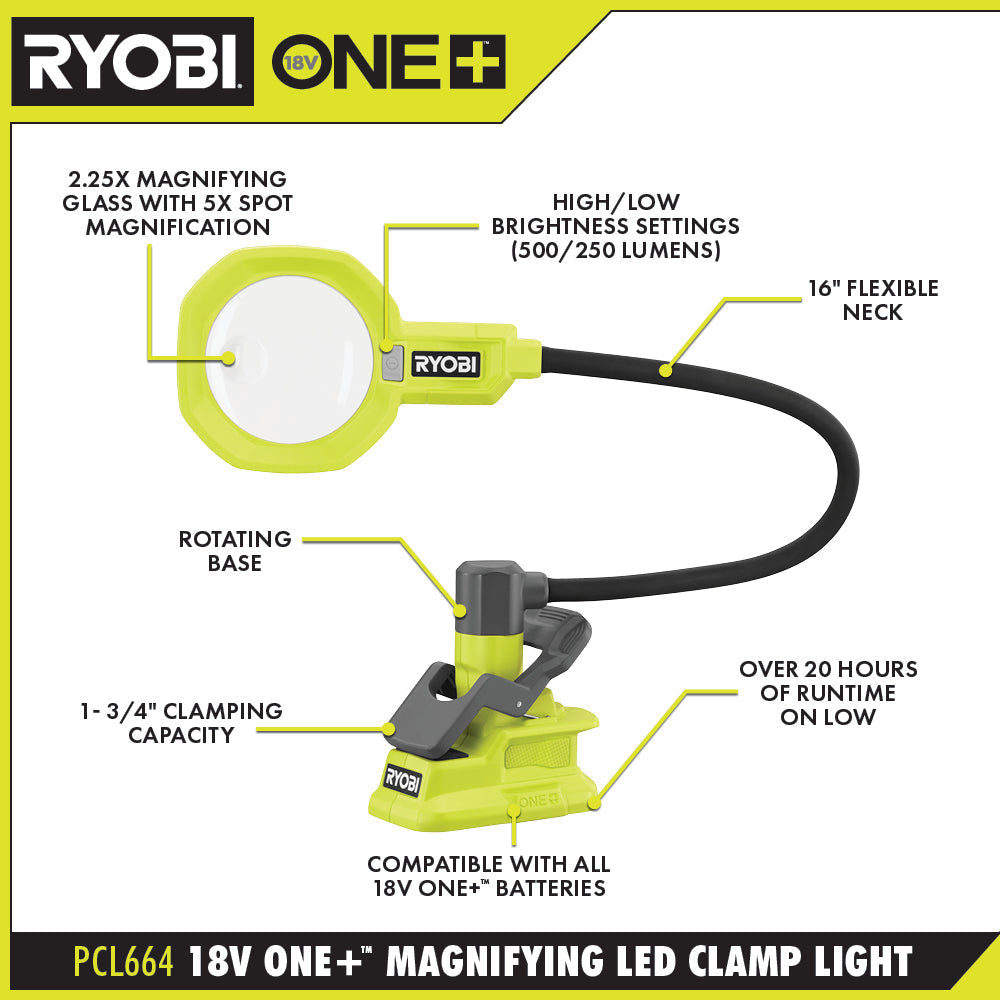 ONE+ 18V Magnifying Clamp Light Kit Image 2