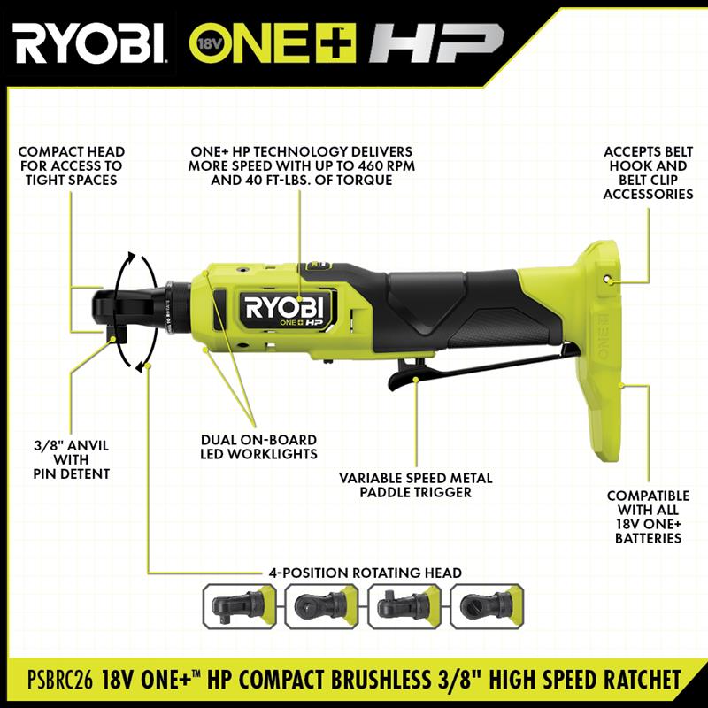 18V ONE+™ HP COMPACT BRUSHLESS 3/8" High Speed Ratchet KIT Image 3