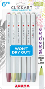 ClickArt Retractable Felt Tip Marker Mild Assorted 6pk