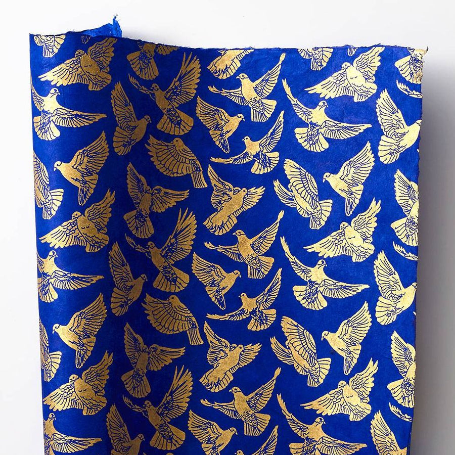 Gold Birds On Sapphire Handmade Paper