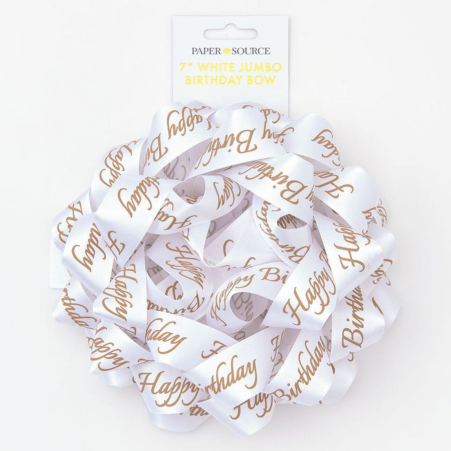 Bday White 7" Jumbo Satin Bow
