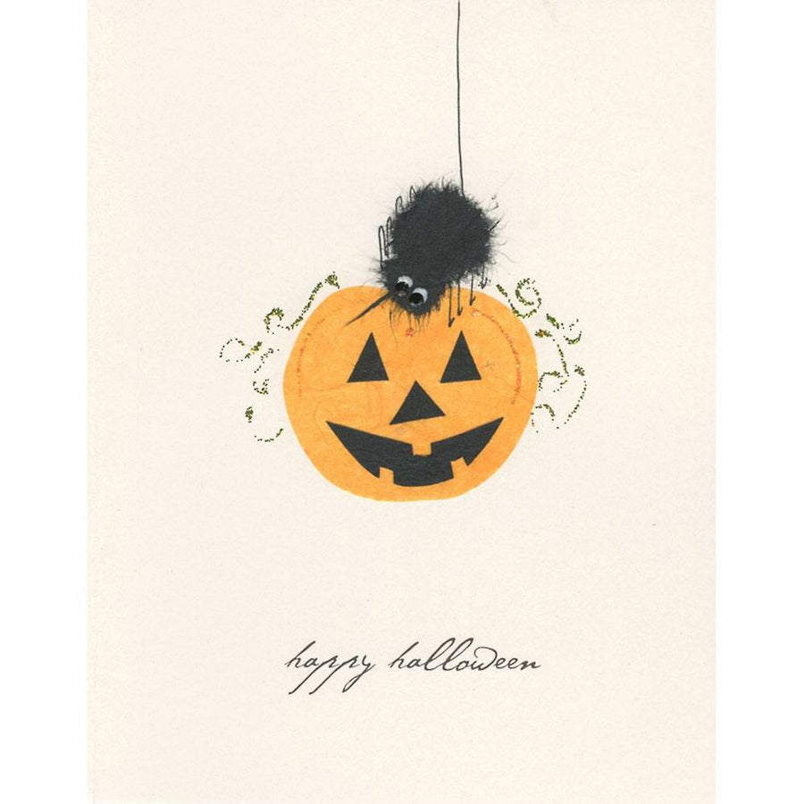 Spider On Pumpkin Handcrafted Halloween Card