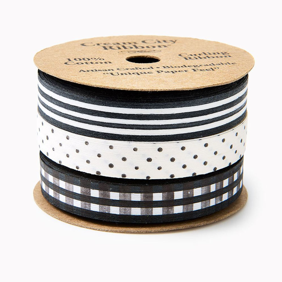 Black & White Curling Ribbon Set 1/2" S/3