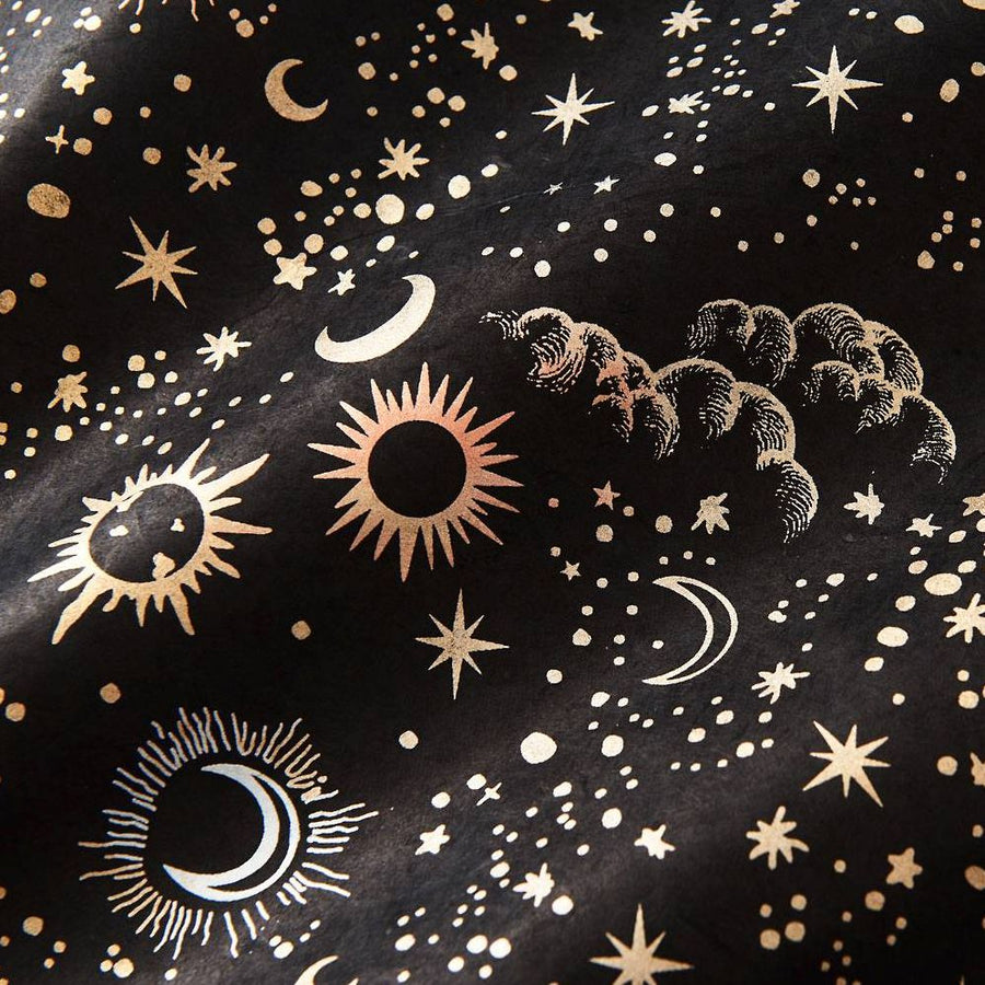Gold Sun Moon and Star on Black Handmade Paper