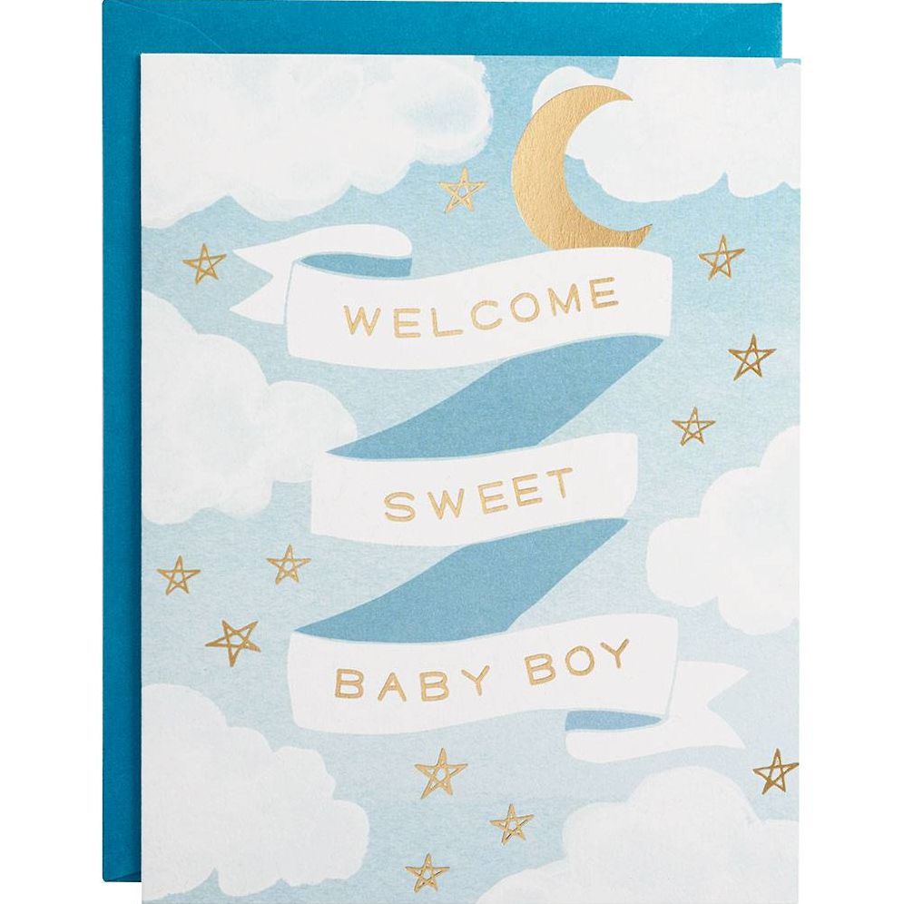 Welcome Baby Boy Gold Foil Baby Card