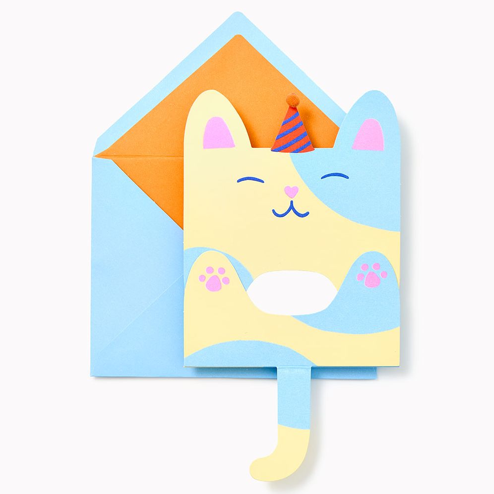 Folding Cat With Party Hat Embellished Birthday Card