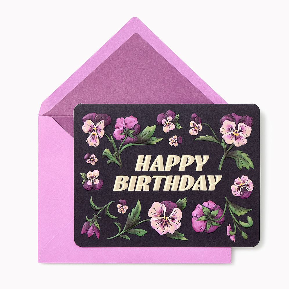Purple Pansies Embellished Birthday Card