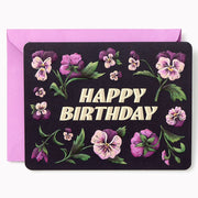 Purple Pansies Embellished Birthday Card