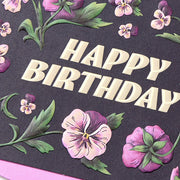 Purple Pansies Embellished Birthday Card