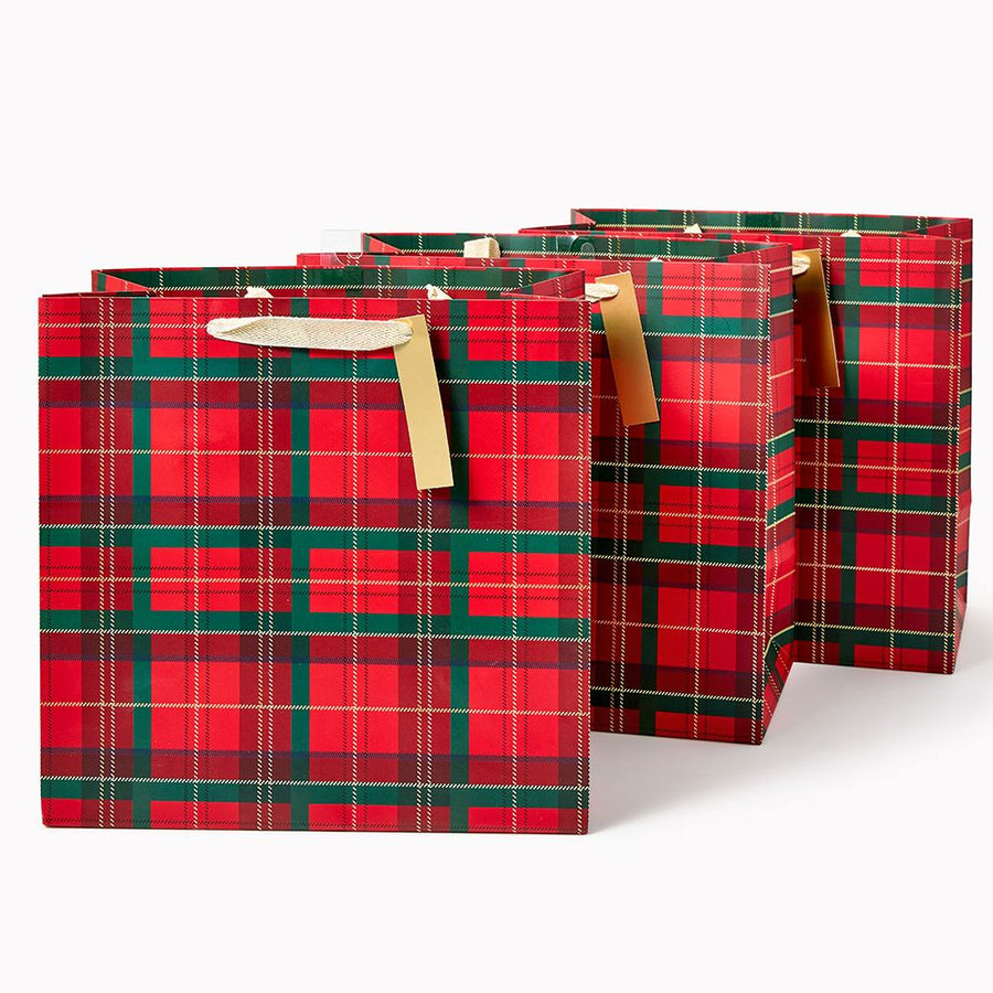 Holiday Plaid Red Large Gift Bag Set of 3