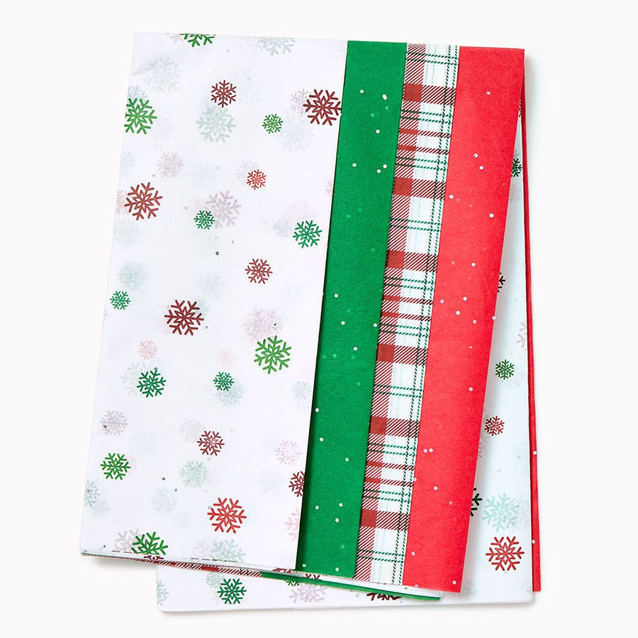 Red/Green Snowflake and Plaid Tissue Paper