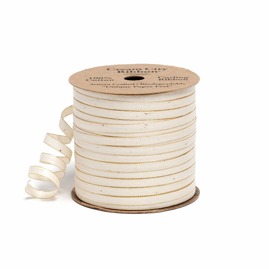 Skinny Cotton Ribbon Cream/Gold 50yd
