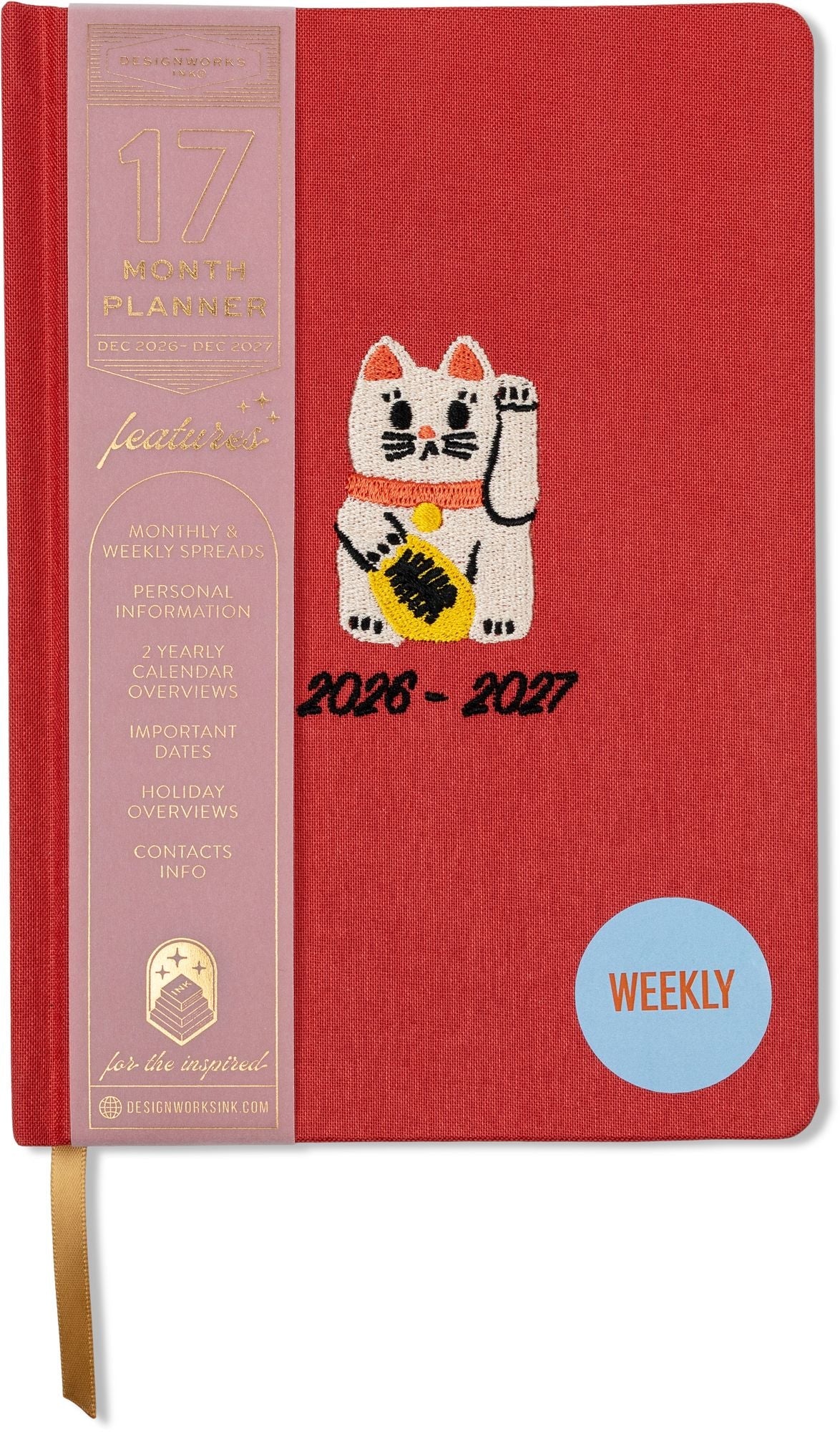 2026-2027 Embroidered Lucky Cat Weekly Desk Planner