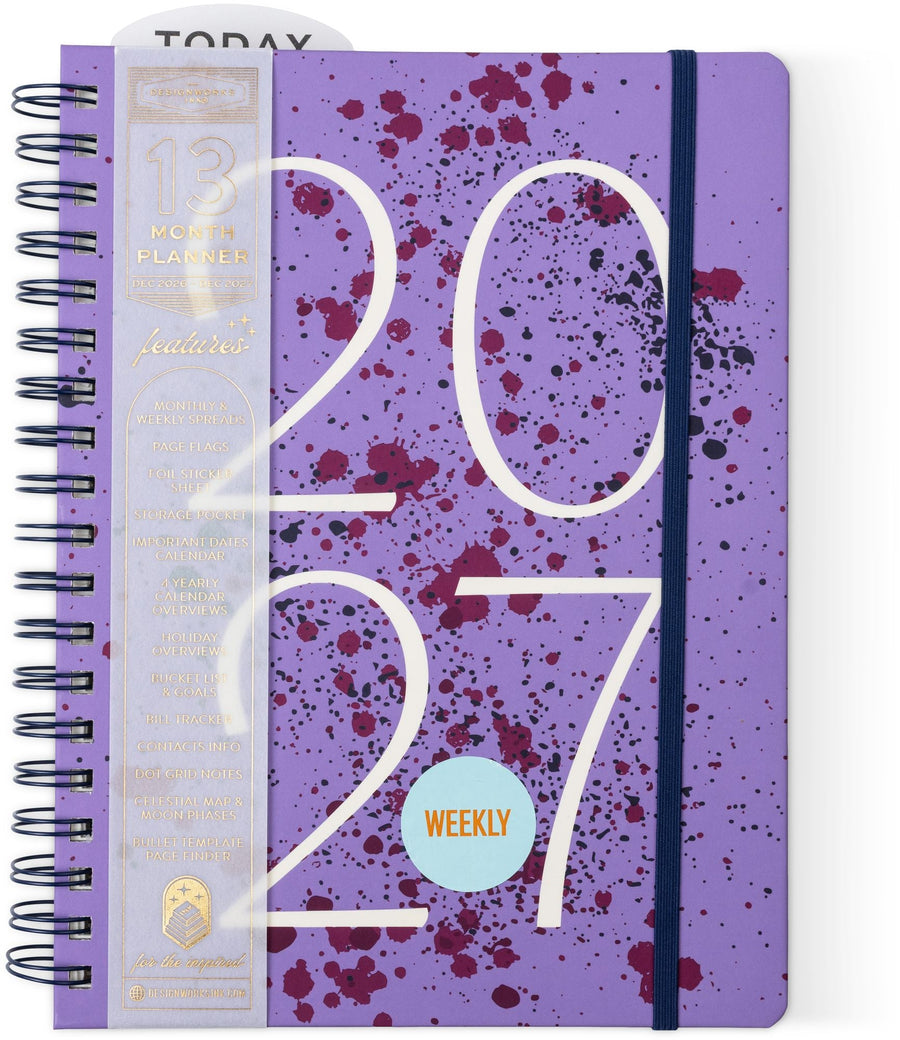 2027 Purple Paint Splatter Weekly Desk Planner