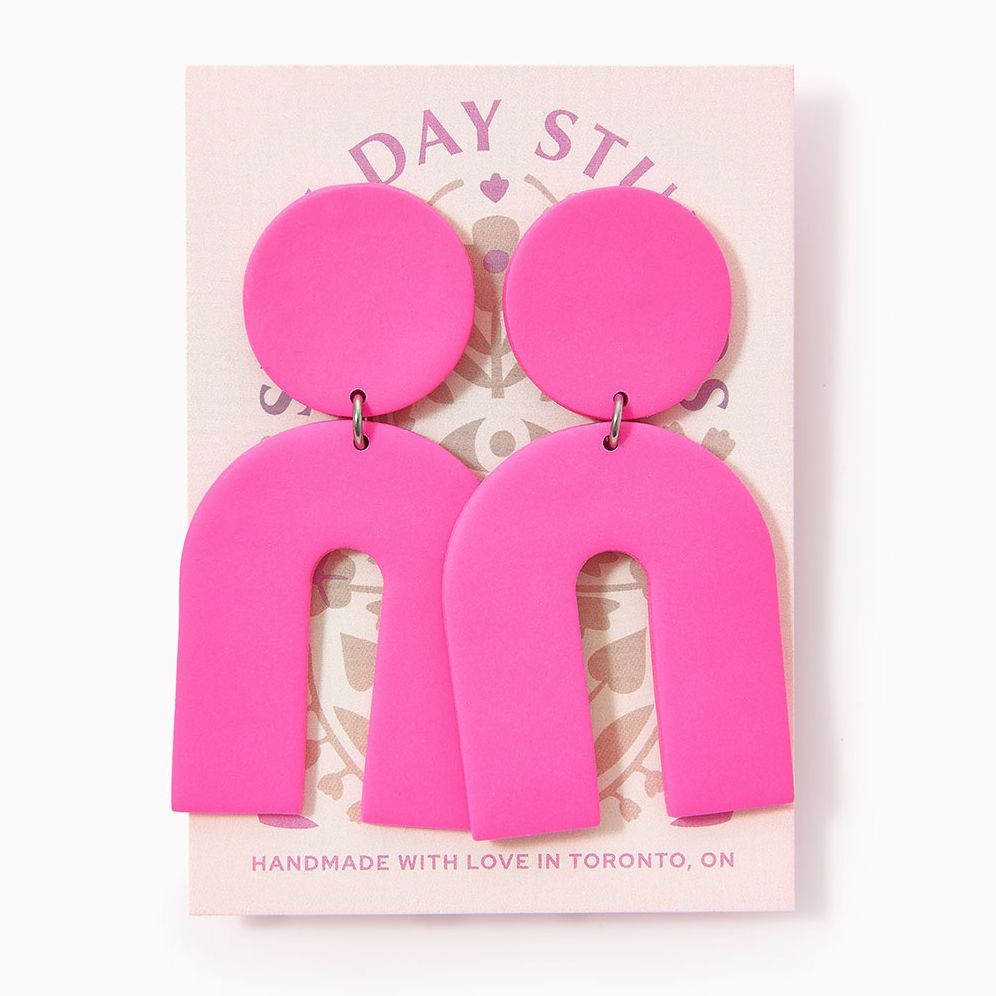 Arch Statement Earrings - Hot Pink