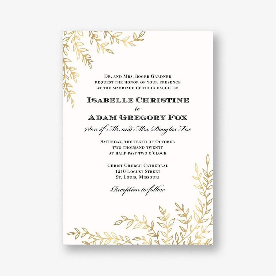 Foil Leaves Wedding Invitation