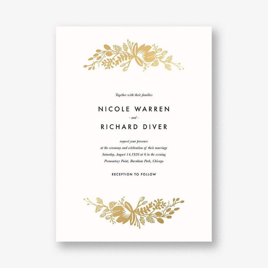 Floral Silhouette Foil Wedding Invitation