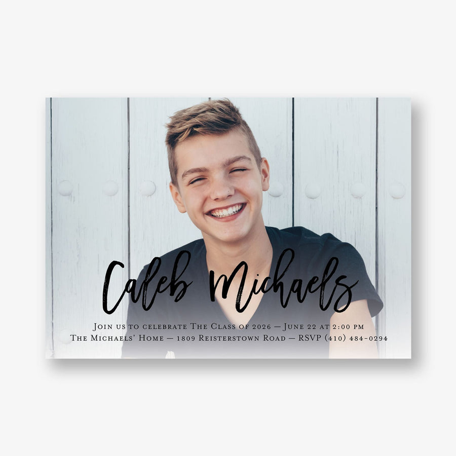 Horizontal Modern Calligraphy Graduation Invitation