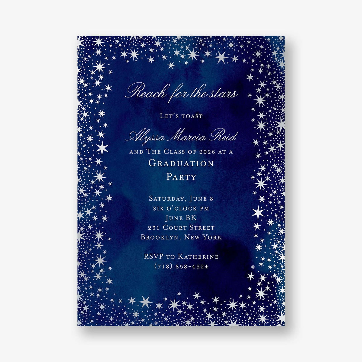 Silver Foil Reach For The Stars Graduation Party Invitation