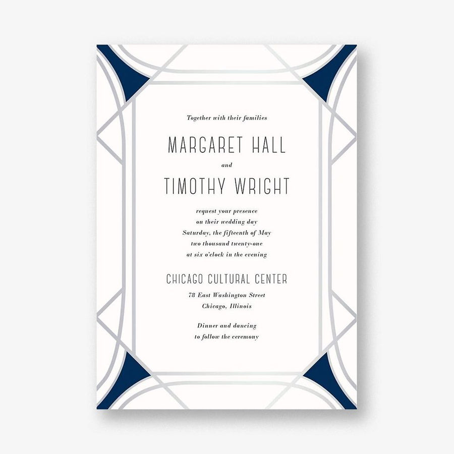 Faceted Gemstone Foil Stamped Wedding Invitation