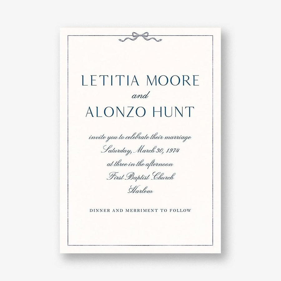 Bow Border Blue Wedding Invitation