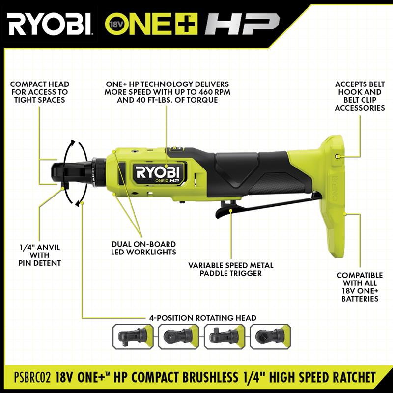 18V ONE+™ HP COMPACT BRUSHLESS 1/4" High Speed Ratchet Kit Image 3