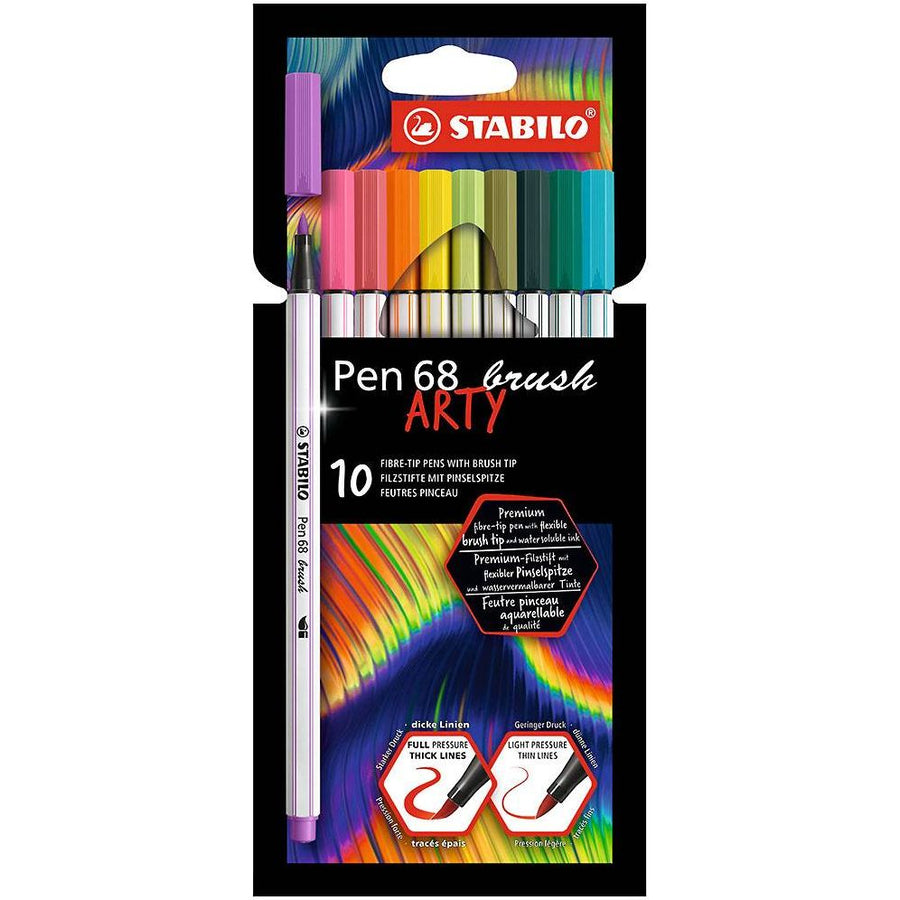 STABILO PEN 68 FINER-TIP BRUSH PEN 10 PIECE WALLET