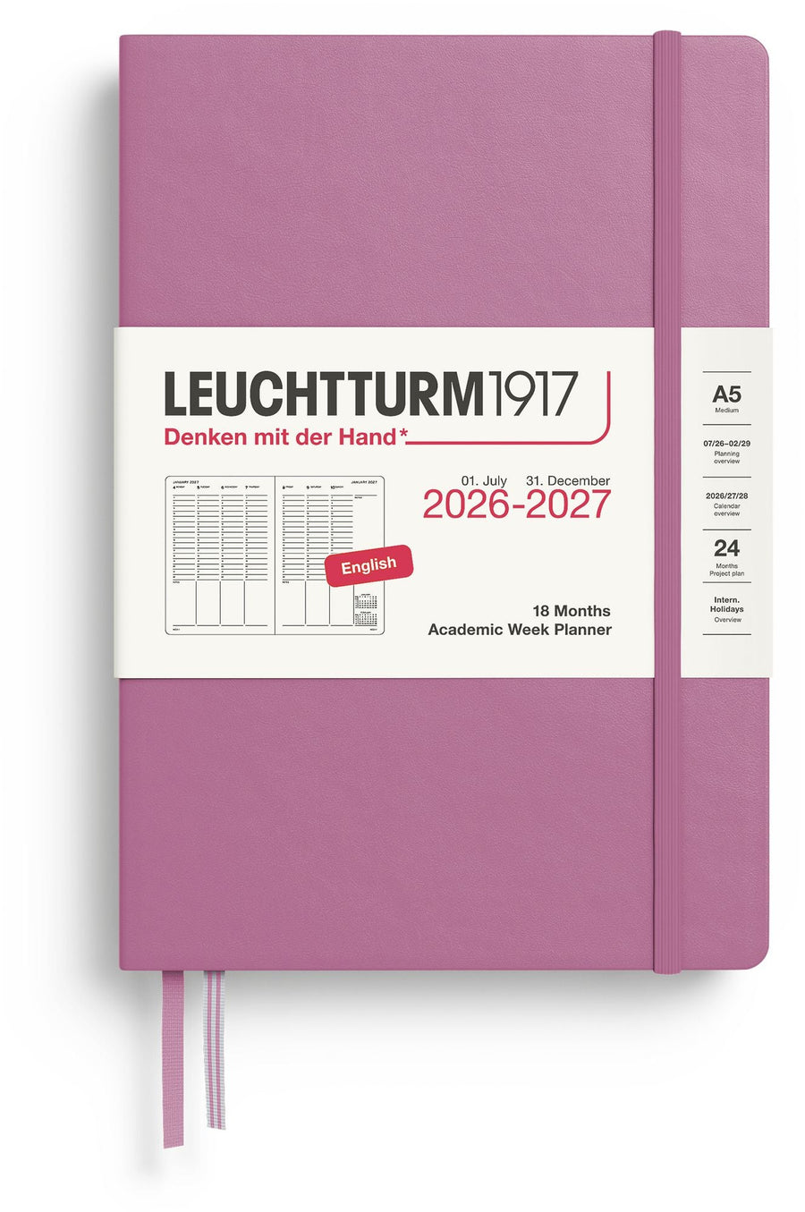 2026-2027 Leuchtturm Weekly Planner & Notebook Medium (A5) Dusty Rose, 18 Months