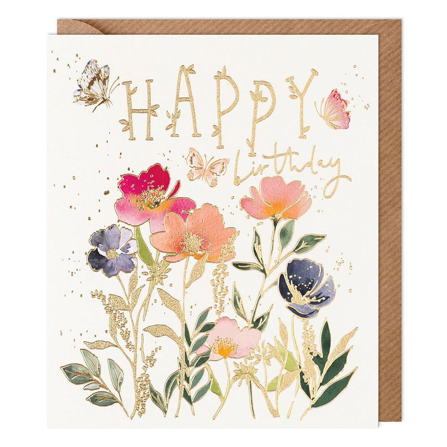Flowers and Type Cosmopolitan Birthday Card