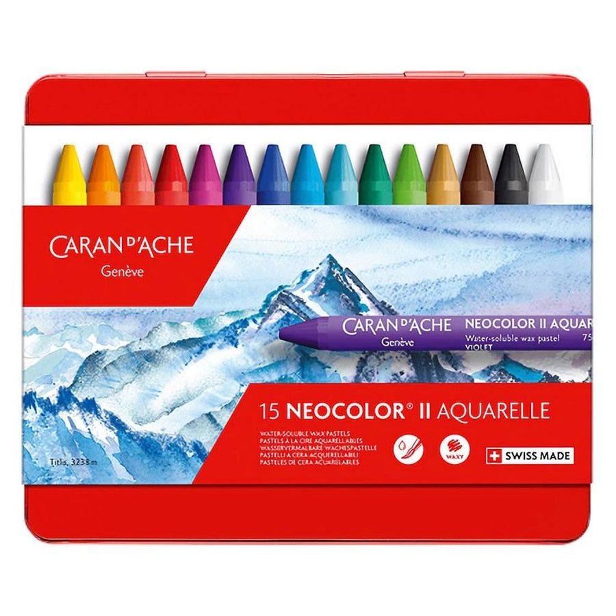 Neocolor II, Metal Box 15 Wax Pastels Assorted Colors