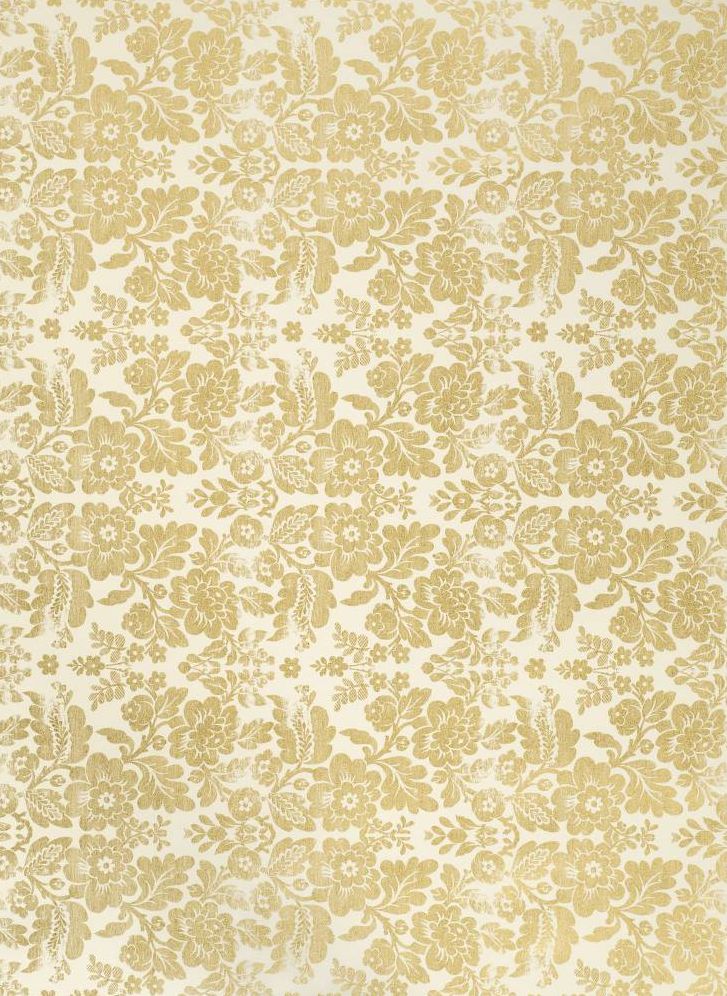 Gold on White Metallic Floral Fine Paper