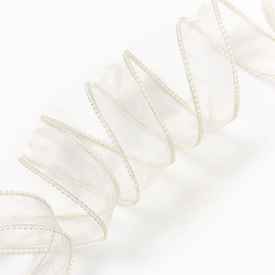 Pearle Cream Wired Ribbon 1.5" 5YD