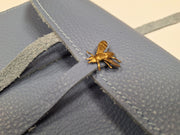 6x8 Avio Leather Journal with lace and Brass Bee ornament and IVORY edges