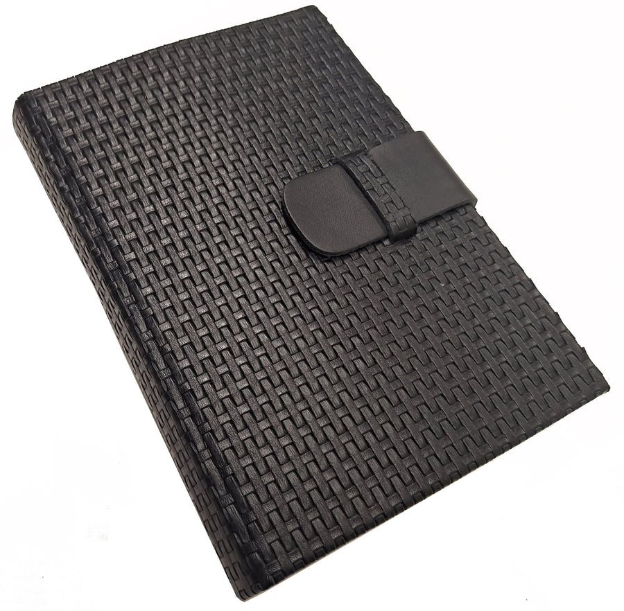 Black Woven Leather Snap Closure Journal