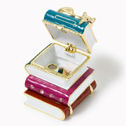 Cat & Books Enameled Lidded Trinket Box