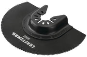 Photo of Craftsman wood saw blade CMAO112, black, semicircular, teeth edge, product angle on white background.
