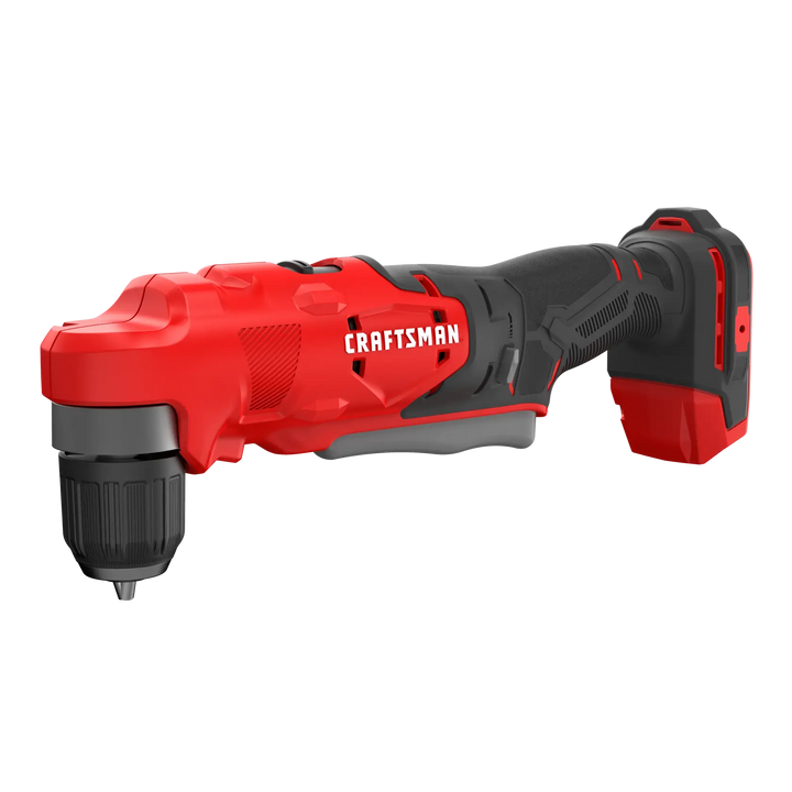 Craftsman CMCD750B cordless right angle drill, red and black, side view, on white background